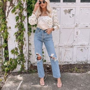 Straight leg ripped jeans